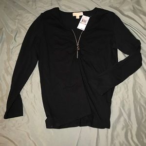 NWT Michael Kors Black Long Sleeve w Chest Zipper